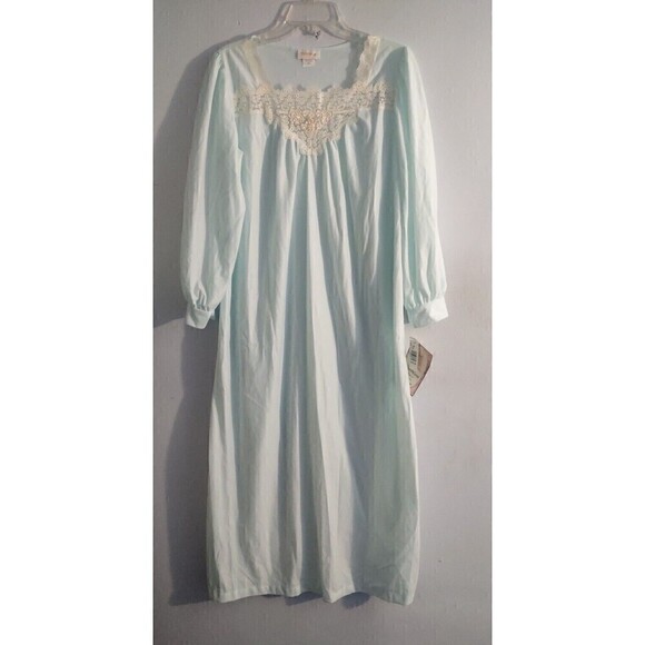 Barbizon S Vintage Kristy Nightgown NWT Aqua Cuddlesoft Lace Trim Micro Denier - Picture 1 of 5